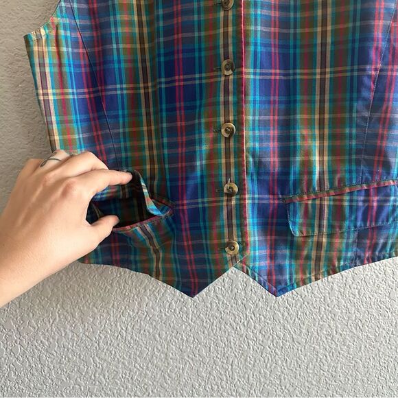 Liz Sport Waistcoat Plaid Vest ButtonUp VNeck +Pockets Sz Small Petite Vintage - Picture 3 of 7